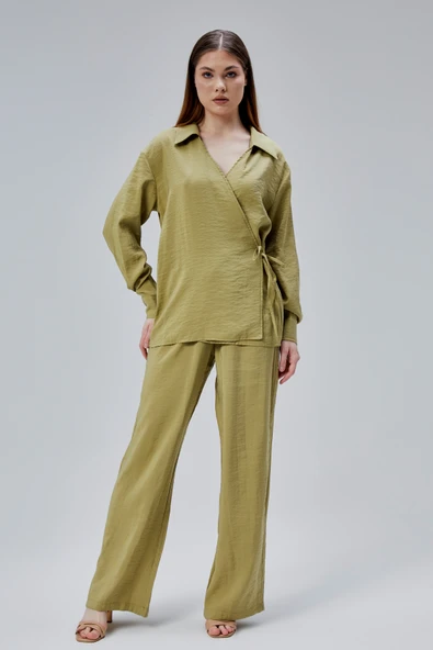 Açık Haki Salaş Kesim Geniş Paça Pantolon - 3