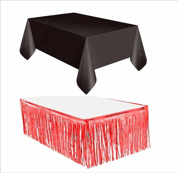 SİYAH MASA ÖRTÜSÜ, KIRMIZI MASA ETEĞİ ürün görseli 1