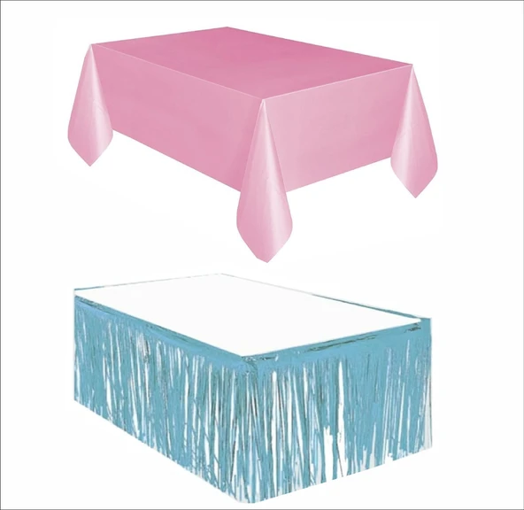 PEMBE MASA ÖRTÜSÜ, MAVİ MASA ETEĞİ ürün görseli 1