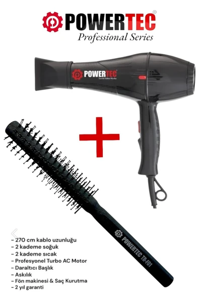TR-701 Profesyonel Fön Makinesi + Profesyonel Berber Fön Fırçası - 2