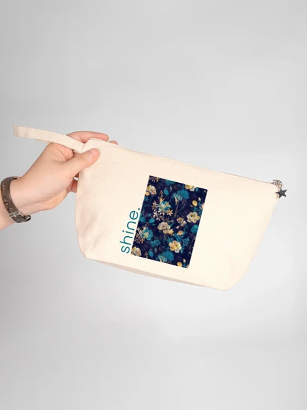 Çiçek Kolajı Detaylı Ham Renk Büyük Boy Clutch Çanta