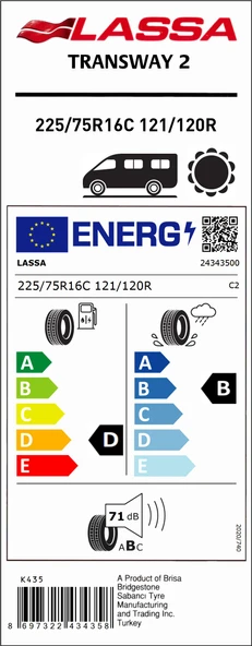 Lassa 225/75R16 C 121/120R Transway 2  D-B-71 Yaz Hafif Ticari Lastiği (Üretim Yılı: 2025) - Resim 2