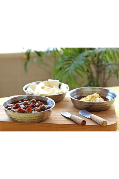 Otantik Nokta İşlemeli Çelik Kase (3'lü Set)