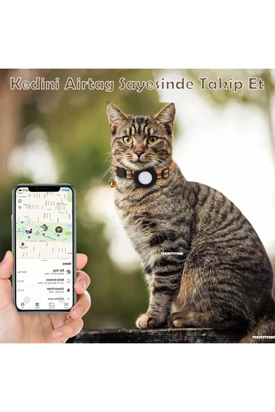 Takip Cihazı ve Airtag Yuvalı Kedi Tasması 2'li Set Ios Uyumlu Boyun Tasması GPS  TURUNCU - 5