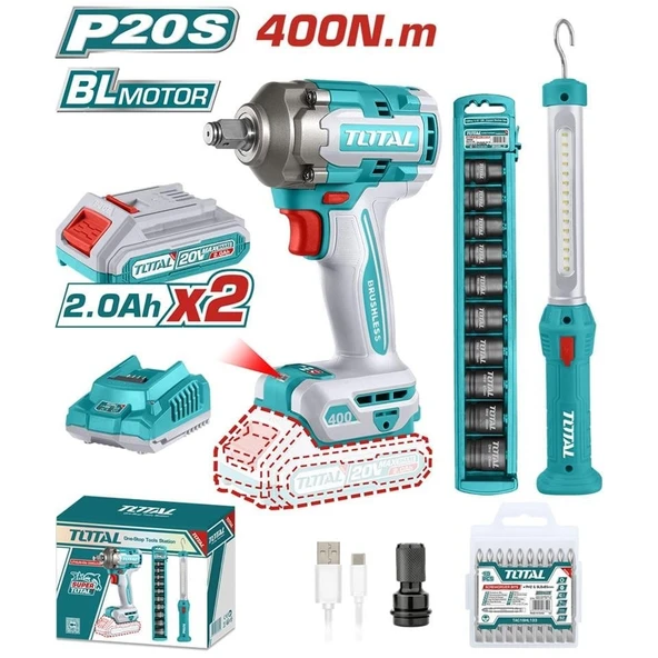 Total Darbeli Somun Sıkma Makinesi 400 Nm + Askılı Çalışma Işığı Seti - TOSLI23048E