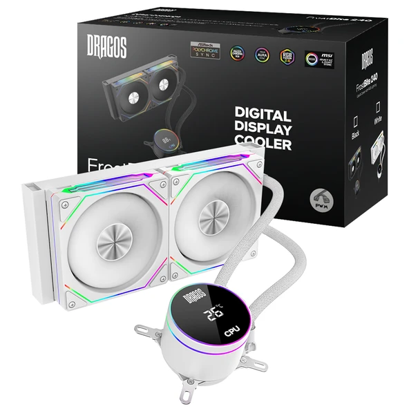 Dragos FrostBite 240 Intel-AMD 240MM Isı Göstergeli ARGB Beyaz Sıvı Soğutucu