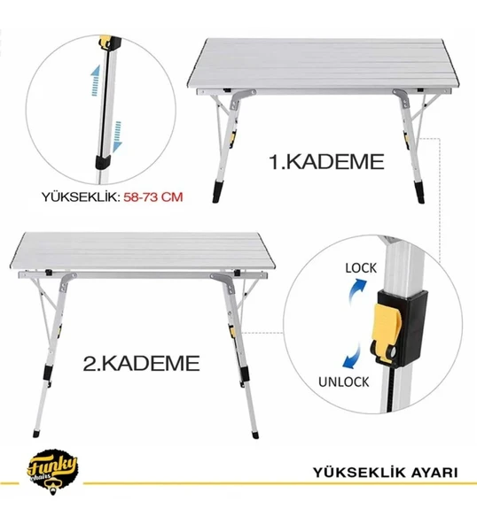 Elite XL Alüminyum Teleskopik Ayaklı Kamp Piknik Masası-Gri - 5