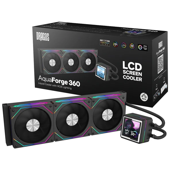 Dragos AquaForge 360 Intel-AMD 360MM LCD Ekranlı ARGB Siyah Sıvı Soğutucu