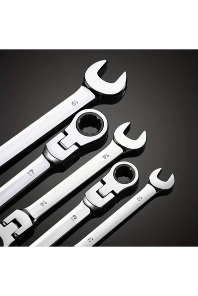 İTHAL Çantalı Profesyonel Mafsallı Cırcırlı Anahtar 8 Parça Oynar Başlı Takım Chrome Vanadium Çelik - 3