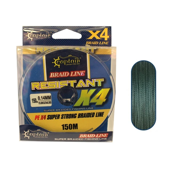 Captain Resistant PE 4 Kat Spin İp Misina 150mt Yeşil  0.06 mm