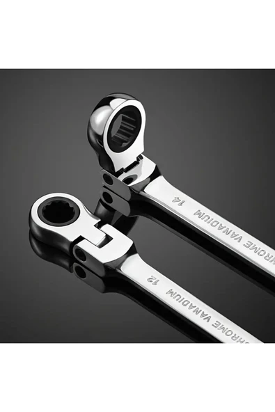 İTHAL Çantalı Profesyonel Mafsallı Cırcırlı Anahtar 12 Parça Oynar Başlı Takım Chrome Vanadium Çelik - 3