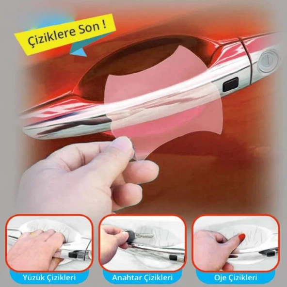 Otomobil Araba Araç Kapı Kolu Kendinden Yapışkanlı 85x75 mm Çizik Önleyici Koruyucu Bandı 5'li Bant - 4