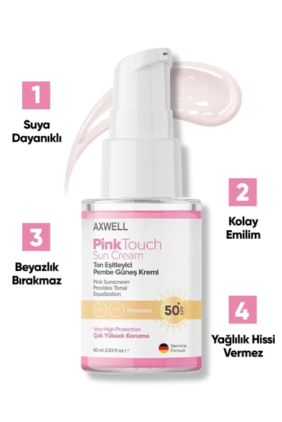 AXWELL Ton Eşitleyici Aydınlatıcı Pembe Güneş Kremi 60ml Pink Touch SPF50+/PA++++