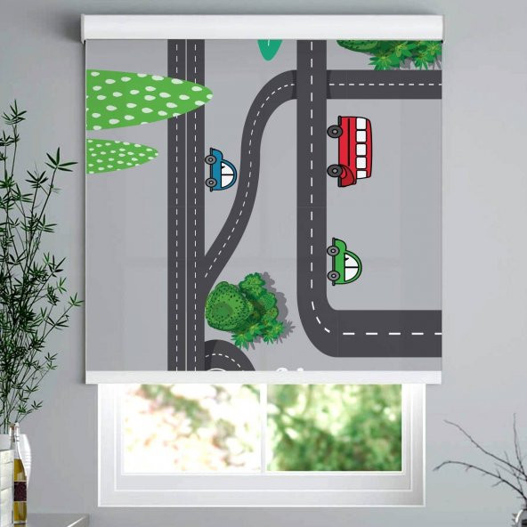 YOL VE AĞAÇ  DESENLİ DİJİTAL BASKILI ÇOCUK ODASI STORE PERDE