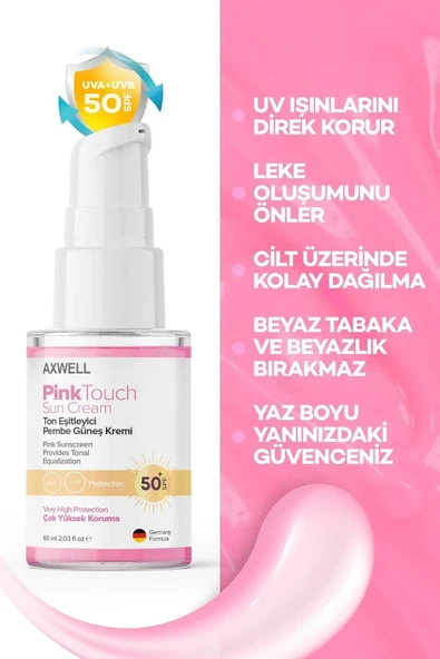 AXWELL Ton Eşitleyici Aydınlatıcı Pembe Güneş Kremi 60ml Pink Touch SPF50+/PA++++ - 2