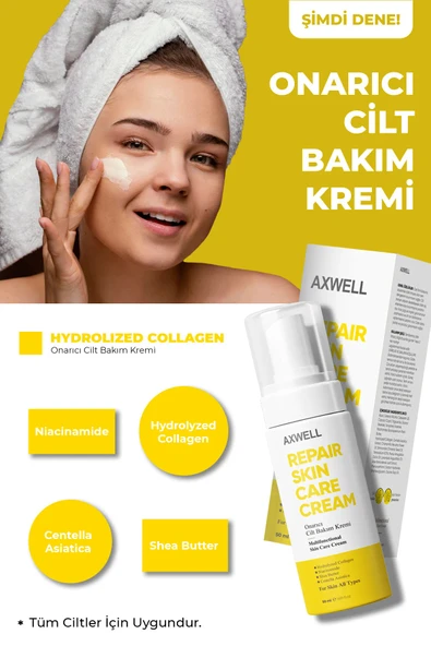 AXWELL Centella Asiatica Collagen Niacinamide Shea Butter İçeren Yatıştırıcı Onarıcı Nemlendirici Krem - 3