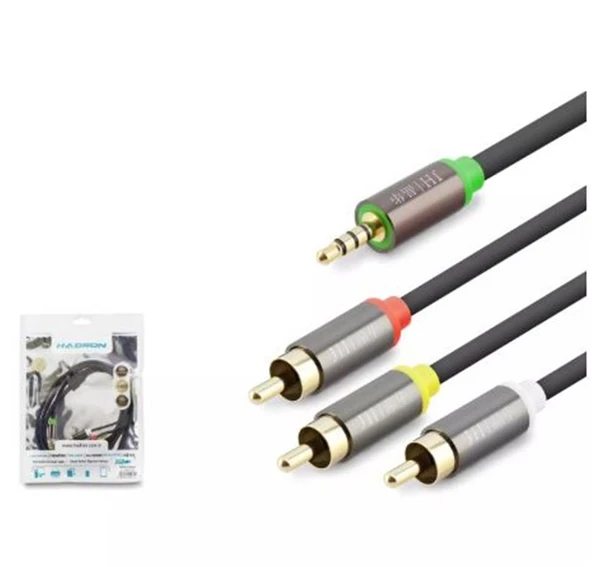 HADRON HDX1064 3.5MM TO 3RCA KABLO 2LINE GOLD 1.5M SİYAH