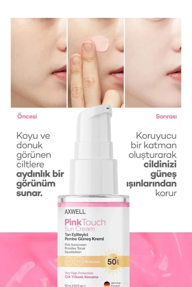 AXWELL Ton Eşitleyici Aydınlatıcı Pembe Güneş Kremi 60ml Pink Touch SPF50+/PA++++ - 5