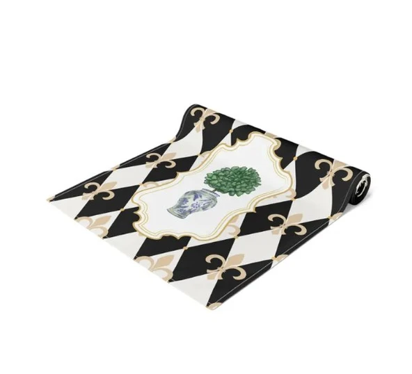 Cortly Harlequin Fleur de lis chinoiserie mavi ve beyaz vazo Desen Ranır - Runner - Resim 3