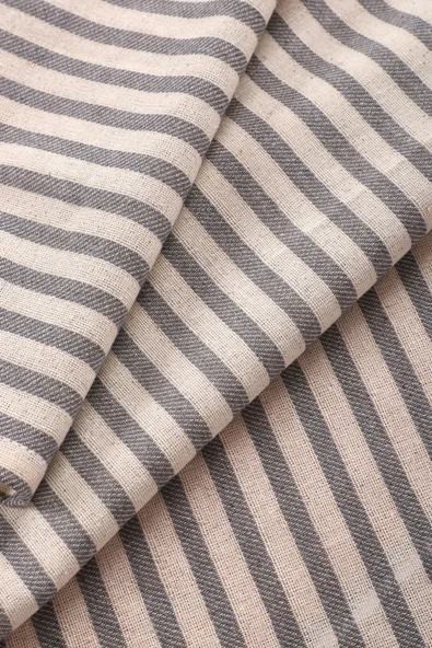 Gri Çizgili Keten Runner 40x150 Cm - 3