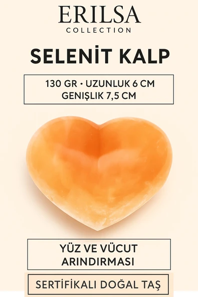 Sertifikalı İri Kalp Model Turuncu Selenit Taşı – Yüz ve Vücut Masaj & Arındırma Taşı ürün görseli
