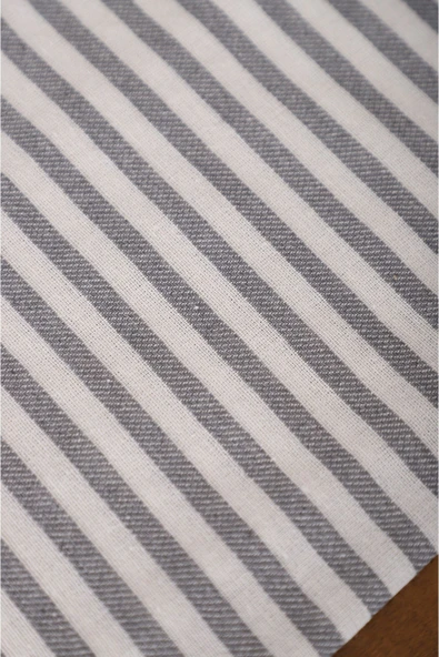 Gri Çizgili Keten Runner 40x150 Cm - 4