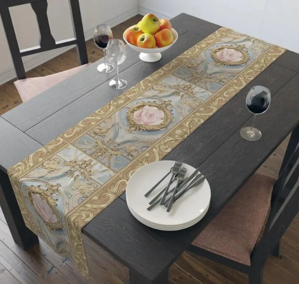 Barok Pembe Güller Desenli Ranır - Runner - 2