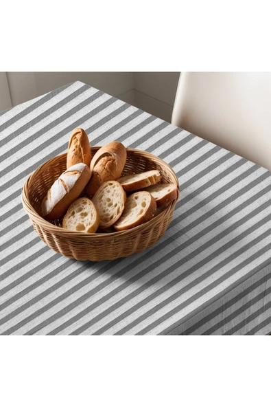 Gri Çizgili Keten Masa Örtüsü - 2