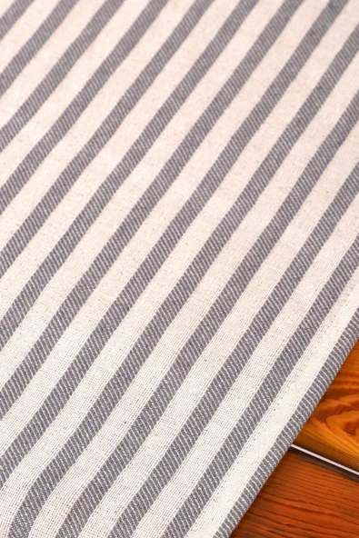 Gri Çizgili Keten Runner 40x150 Cm - 2
