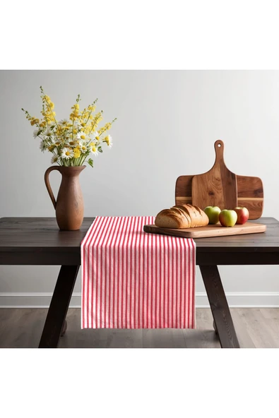 Kırmızı Çizgili Keten Runner 40 x 150