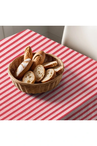 Kırmızı Çizgili Keten Masa Örtüsü - 2