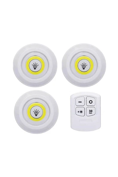 TGR SHOP ShopZum ÜÇLÜ KUMANDALI PİLLİ DOKUNMATİK PORTATİF COB LED IŞIK AYDINLATMA