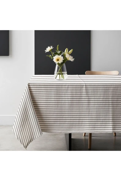 Gri Çizgili Keten Masa Örtüsü