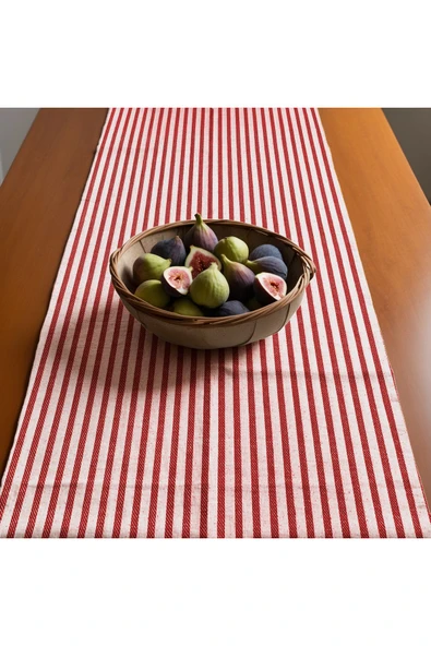Kırmızı Çizgili Keten Runner 40 x 150 - 2
