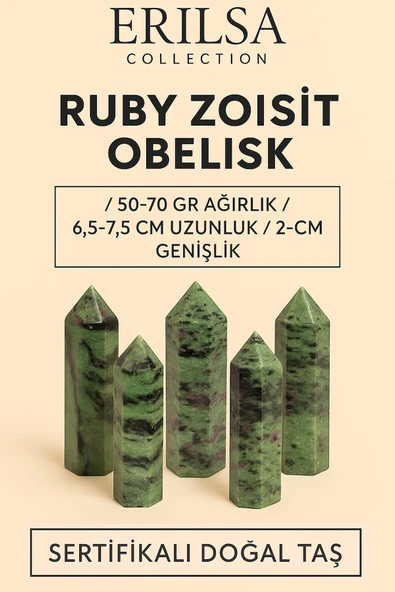 Sertifikalı Ruby Zoisit (Anyolit) Obelisk – Yakutlu Zoisit Taşı Piramit Kazık Şifa Kristali ürün görseli