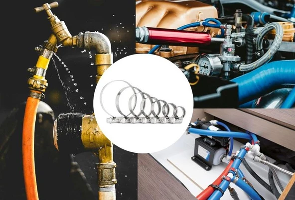 60 Adet Ayarlı Boru Hortum Kelepçesi Metal 7 Çeşit Plastik Çantada - 6