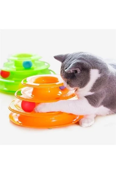 KUZGUN TİCARET Tower Of Tracks Eğleneli Üç Katlı Kedi Oyuncağı Seti Oyuncağı Kuzgun Ticaret