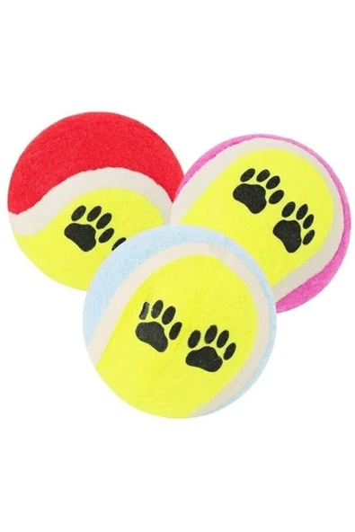 KUZGUN TİCARET 3lü Renkli Desenli Tenis Topu Kedi Köpek Oyuncağı Kuzgun Ticaret - 1