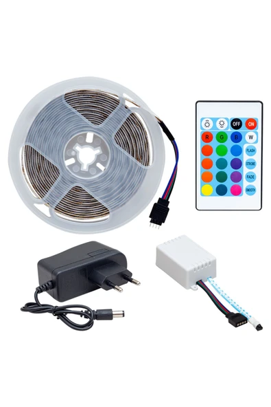 KUZGUN TİCARET SİLİKONSUZ 5 METRE RGB ŞERİT LED ANİMASYON DEVRELİ + ADAPTÖR SET (4767) - Kuzgun Ticaret