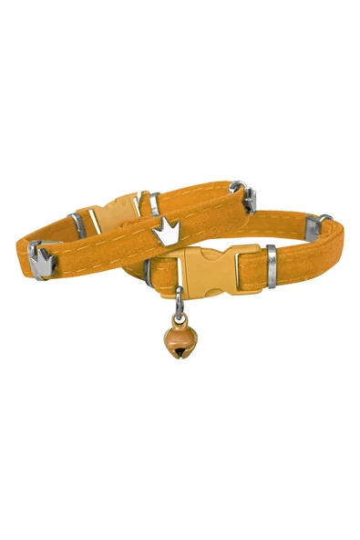 KUZGUN TİCARET Kadife Kedi Boyun Tasması King 20-32 cm Sarı - 1