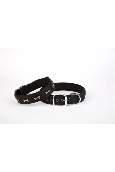 KUZGUN TİCARET Softlu Kemik Desenli Köpek Tasması 2 cm x 45 cm Siyah - 1