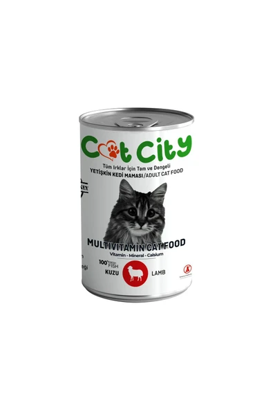 KUZGUN TİCARET Az Tahıllı Kuzu Etli Yetişkin Kedi Konserve Yaş Mama 400 gr