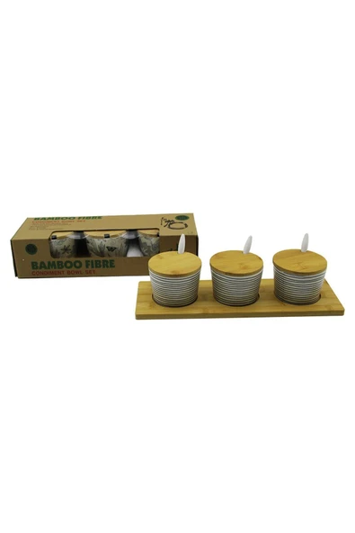 GO İTHALAT 3 PCS BAMBU KAPAK - ALTLIK FİBER - MELAMİN BAHARATLIK TAKIM (4767) - Lisinya