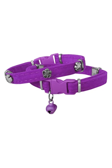 KUZGUN TİCARET Kadife Kedi Boyun Tasması Yoncalı 20-32 cm Mor - 1