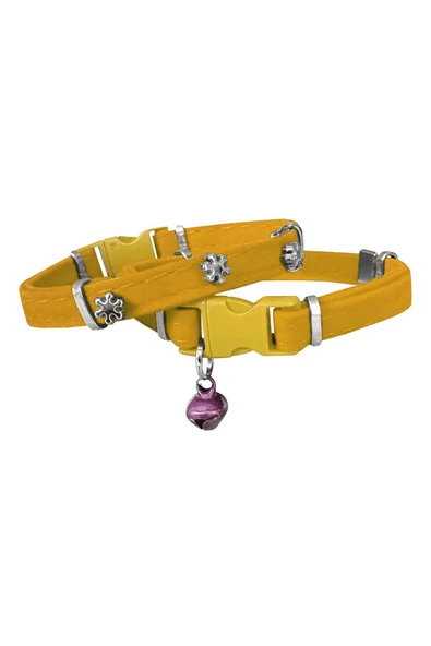 KUZGUN TİCARET Kadife Kedi Boyun Tasması Kar Taneli 20-32 cm Sarı