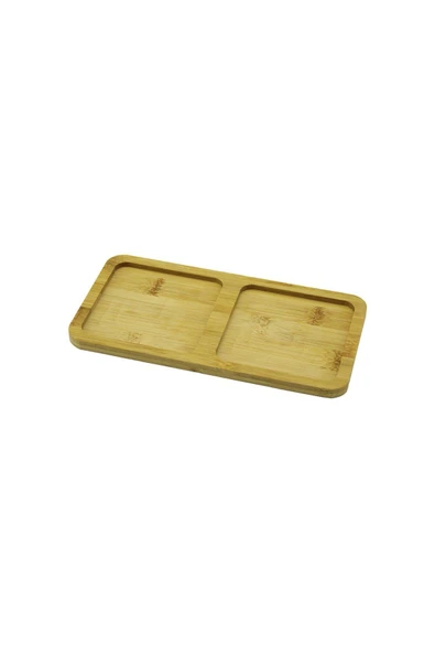 KUZGUN ONLİNE SHOP 2 BÖLMELİ DİKDÖRTGEN AHŞAP BAMBU YAĞDANLIK ALTLIK MİNİ TEPSİ 20X10X0.8CM (4767) - Lisinya