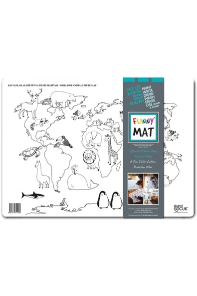 KUZGUN ONLİNE SHOP Funny Mat - Hayvanlar Alemi Dünya Dilsiz Haritası - Küçük 33,5x48cm - 1