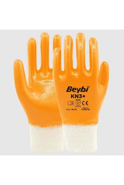 KUZGUN ONLİNE SHOP Beybi KN3+ No:9 Sarı Tam Nitril Pamuk Eldiven 1 Adet - 1