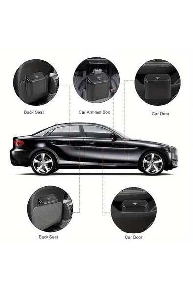 Siyah Araba Çöp Kutusu Portatif Kapaklı Araç İçi Çöp Kovası Oto Aksesuar Kutu Tüm Araçlara Uyumlu - Resim 5