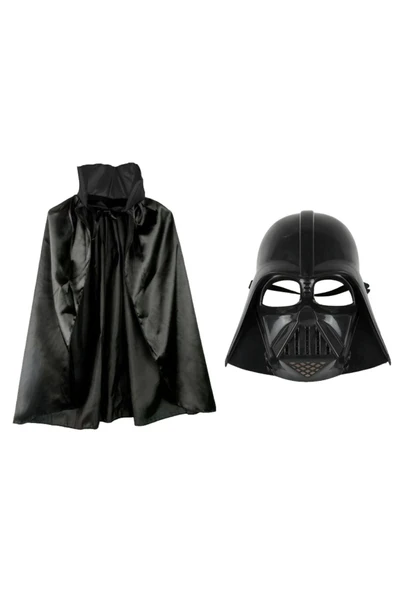 KUZGUN ONLİNE SHOP Çocuk Boy Yıldız Savaşları Star Wars Darth V Maskesi Ve 90 Cm Pelerin Seti Siyah - Lisinya